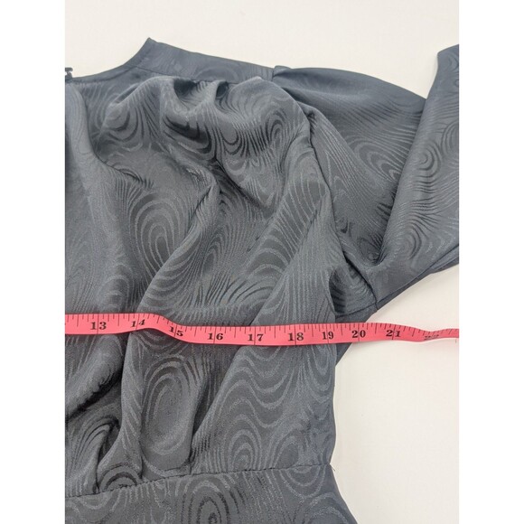 Peters & Ashley Vintage Black Swirl Print Satin Puffy Button Up Blouse Size M/L - Picture 5 of 10